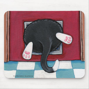 Tuxedo Cat Stuck in a Cat Flap - Funny Cat Art Mouse Pad