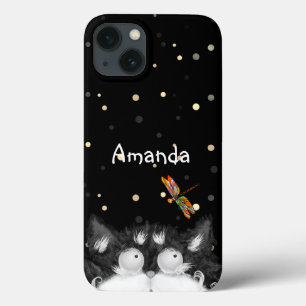 Tuxedo Cat Surprised by Dragonfly iPhone 13 Case