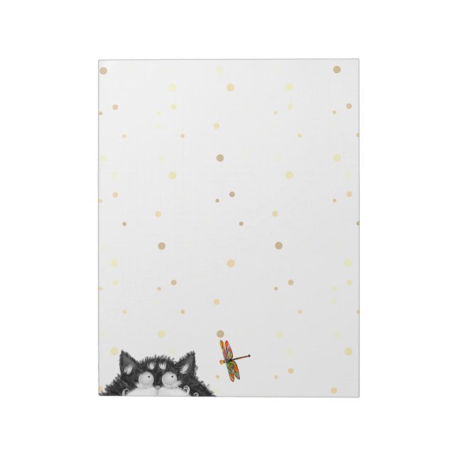Tuxedo Cat Surprised by Dragonfly  Notepad (Rotated)