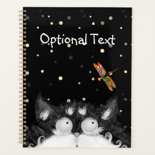Tuxedo Cat Surprised by Dragonfly  Planner