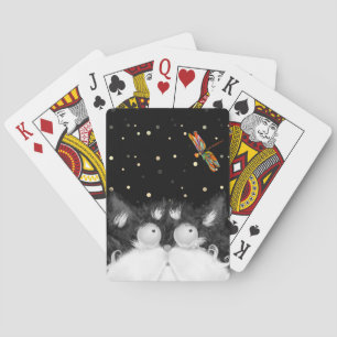 Tuxedo Cat Surprised by Dragonfly  Playing Cards
