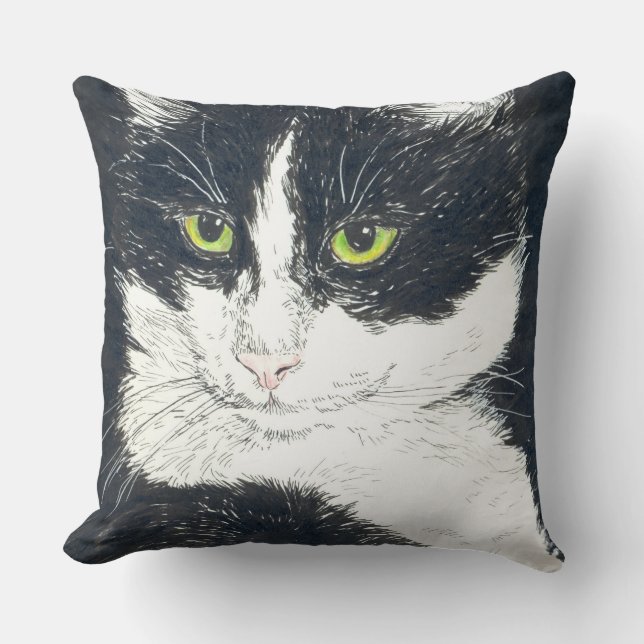 Tuxedo cat throw pillow (Front)