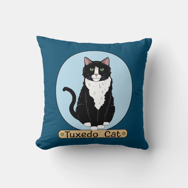 Tuxedo Cat Throw Pillow (Front)