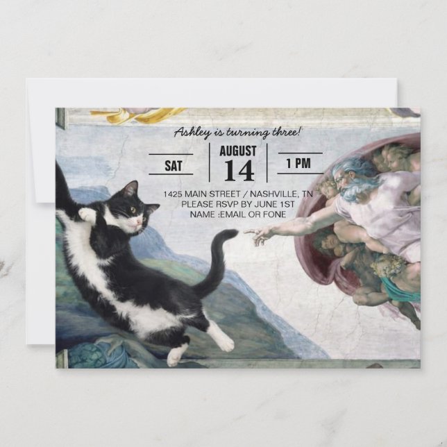 Tuxedo Cat Touching the Divine Paw                 Invitation (Front)