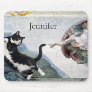 Tuxedo Cat Touching the Divine Paw                 Mouse Pad