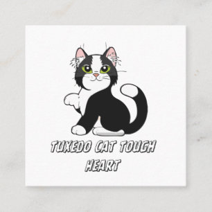 "Tuxedo Cat Tough Heart Cute Kitten Business Card" Square Business Card