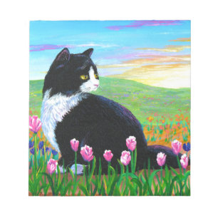Tuxedo Cat Tulips Creationarts Notepad
