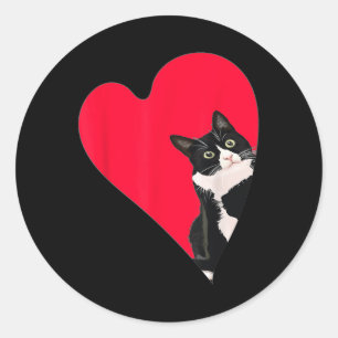Tuxedo Cat Valentine Heart For Kitten And Animal L Classic Round Sticker
