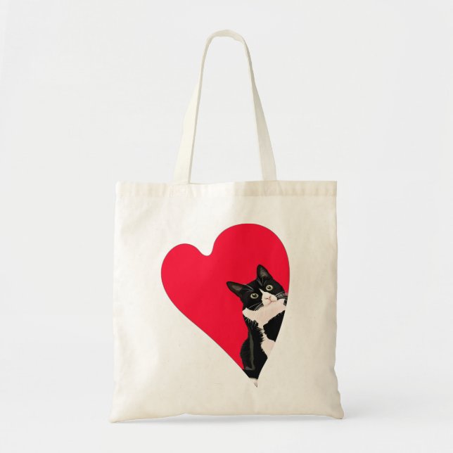 Tuxedo Cat Valentine Heart for Kitten and Animal L Tote Bag (Front)