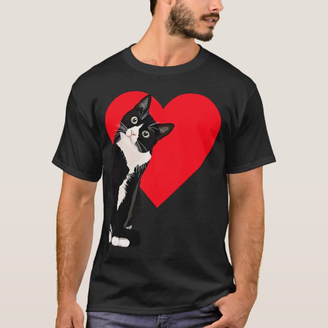 Tuxedo Cat Valentine's Day Heart Cat T-Shirt (Front)