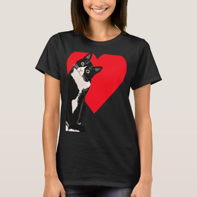 Tuxedo Cat Valentine's Day Heart Cat T-Shirt (Front)