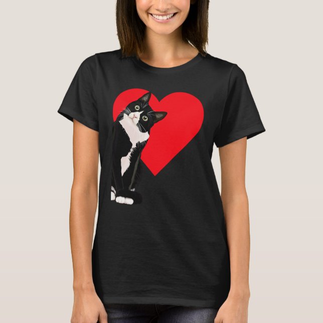 Tuxedo Cat Valentine's Day Heart Cat T-Shirt (Front)