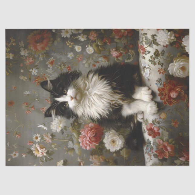 Tuxedo Cat Vintage Decoupage Tissue Paper (Front)