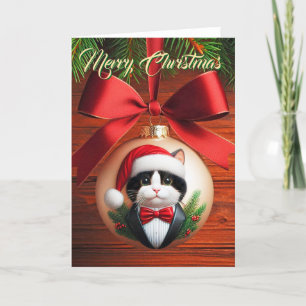Tuxedo Cat Wearing Tuxedo Christmas Card 
