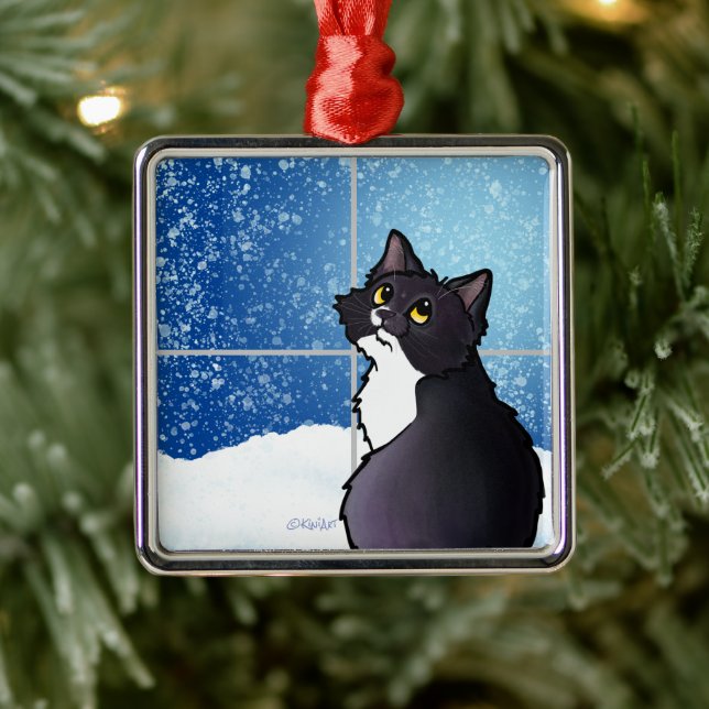 Tuxedo Cat Window Ceramic Ornament (Tree)