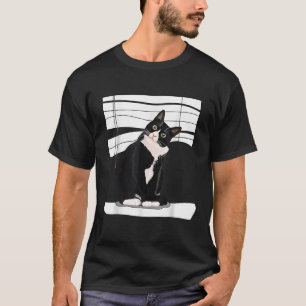 Tuxedo Cat Window Sill Blinds Kitten Lovers  for M T-Shirt