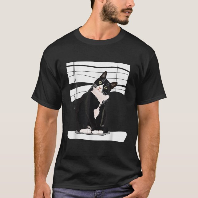 Tuxedo Cat Window Sill Blinds Kitten Lovers  for M T-Shirt (Front)
