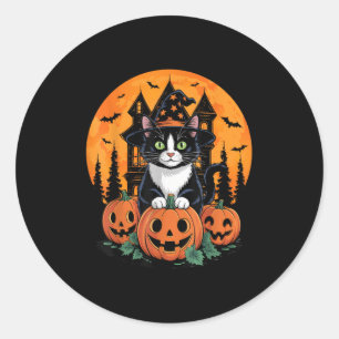 Tuxedo Cat Witch Hat Halloween Y Jack O Lantern Pu Classic Round Sticker