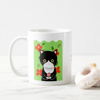 Tuxedo Cat with cupcake cute cat custom name Coffee Mug