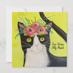 Tuxedo Cat with Flower Crown Flat Birthday Card