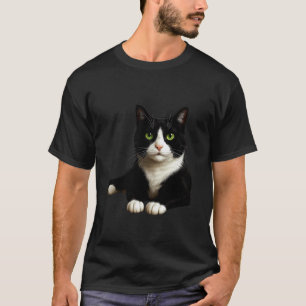 Tuxedo Cat with Green Eyes Artwork T-Shirt