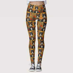 Tuxedo Cat with Heart Roses Valentine's Day Leggings