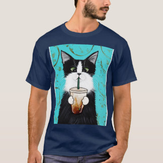 Tuxedo Cat with Iced Coffee 1 T-Shirt