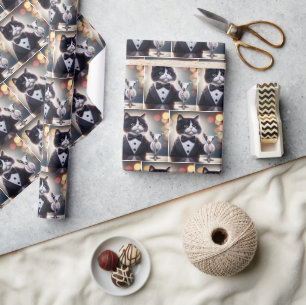 Tuxedo Cat With Martini Cocktail Wrapping Paper