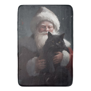 Tuxedo Cat With Santa Claus Festive Christmas Bath Mat