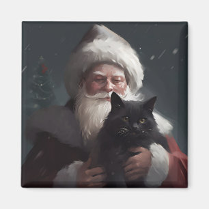 Tuxedo Cat With Santa Claus Festive Christmas Magnet