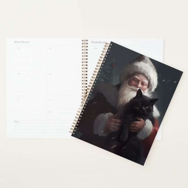 Tuxedo Cat With Santa Claus Festive Christmas Planner (Display)