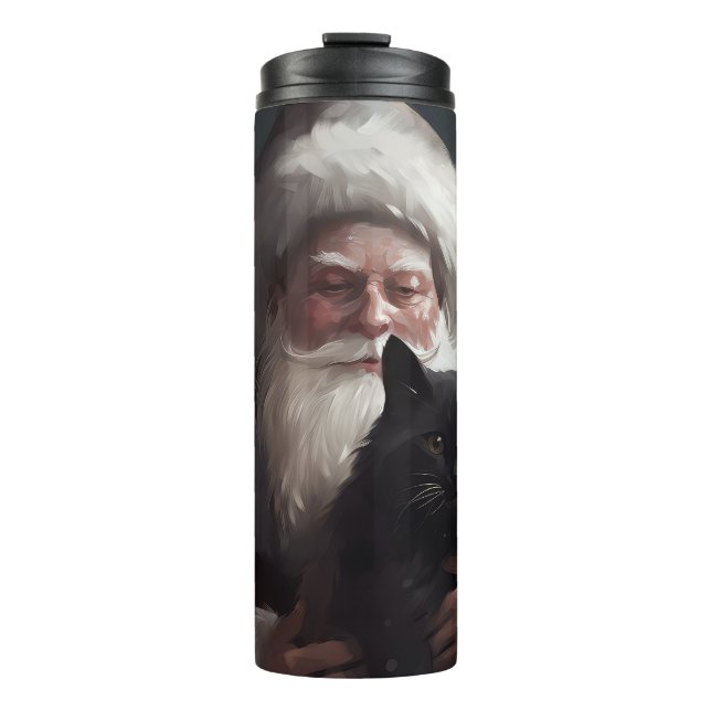 Tuxedo Cat With Santa Claus Festive Christmas Thermal Tumbler (Front)