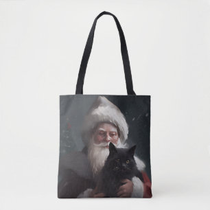 Tuxedo Cat With Santa Claus Festive Christmas Tote Bag