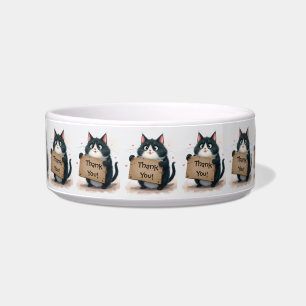 Tuxedo Cat With Thank You Sign Bowl