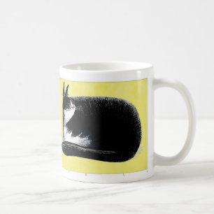 Tuxedo cat - yellow coffee mug
