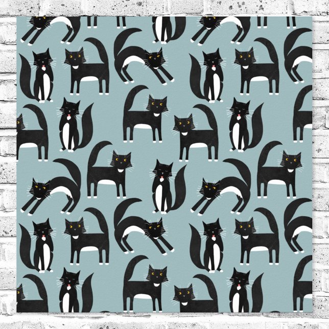 Tuxedo Cats Poster (Tuxedo black and white cat fun art poster)