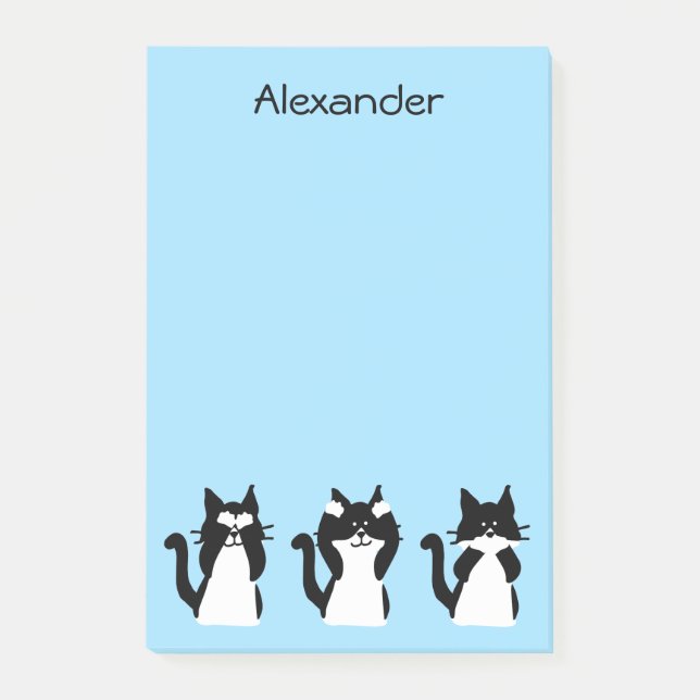 Tuxedo Cats | Three Wise Kitties Light Blue Post-it Notes (Front)