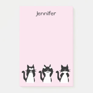 Tuxedo Cats   Three Wise Kitties Light Pink Post-it Notes