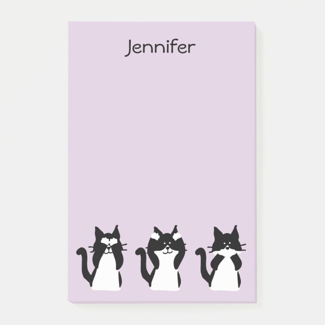 Tuxedo Cats | Three Wise Kitties Light Purple Post-it Notes (Front)