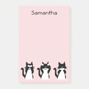 Tuxedo Cats Three Wise Kitties Pale Pink Custom Post-it Notes