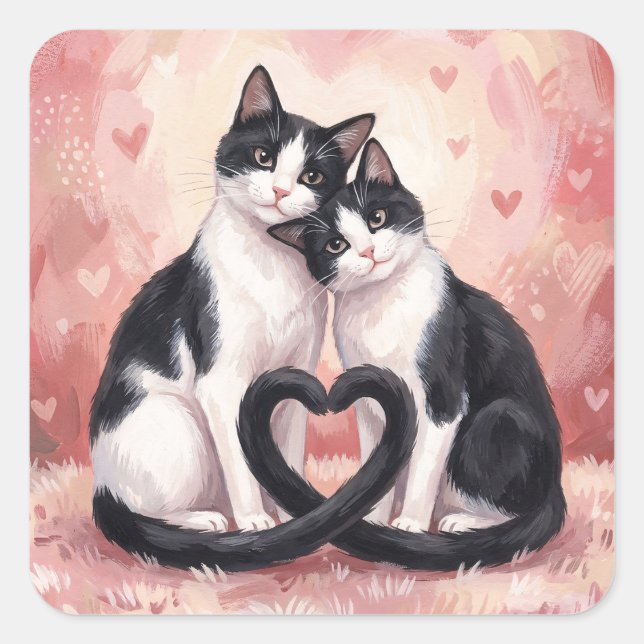 Tuxedo Cats Valentine's Day Square Sticker (Front)