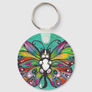 Tuxedo Catterfly Cat/Butterfly Whimsical Fantasy! Keychain