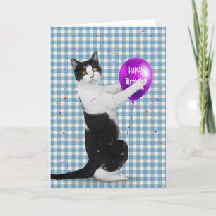 Tuxedo Chat avec carte de ballon d'anniversaire