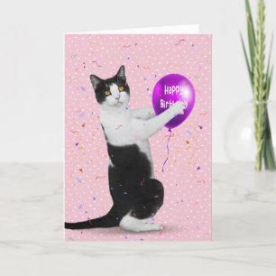 Tuxedo Chat avec carte de ballon d'anniversaire
