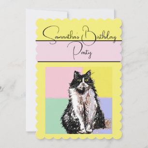 Tuxedo Chat Chats Jaune Invitation de fête d'anniv