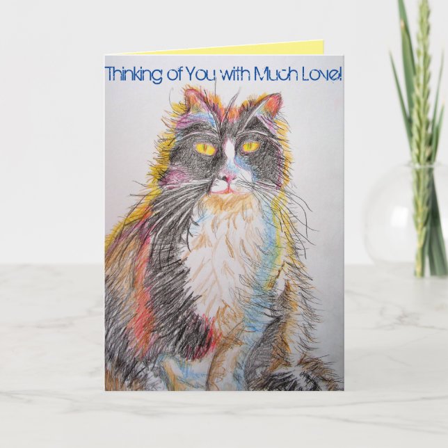 Tuxedo Chat Cute Chats Crayon Dessin Carte Anniver (Devant)