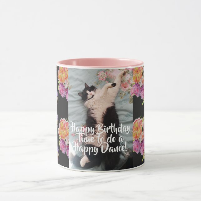 Tuxedo Chat Drôle Joyeuse Danse Anniversaire Mug R (Centre)