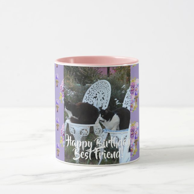 Tuxedo Chat Drôle Joyeux Ami Anniversaire Mug Purp (Centre)