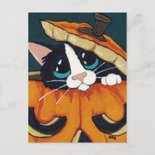Tuxedo Chat en Citrouille Halloween Carte postale