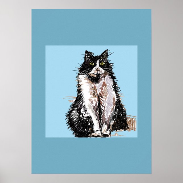 Tuxedo Chat Noir Blanc Chats Bleu Poster (Devant)